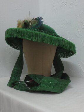 Handmade Hat Emerald Velvet Bespoke 1880s Vintage Fringe Bird Trimmed Tie-on OS Emerald Velvet Hat of Victorian Bustle Era - Etsy main image 3